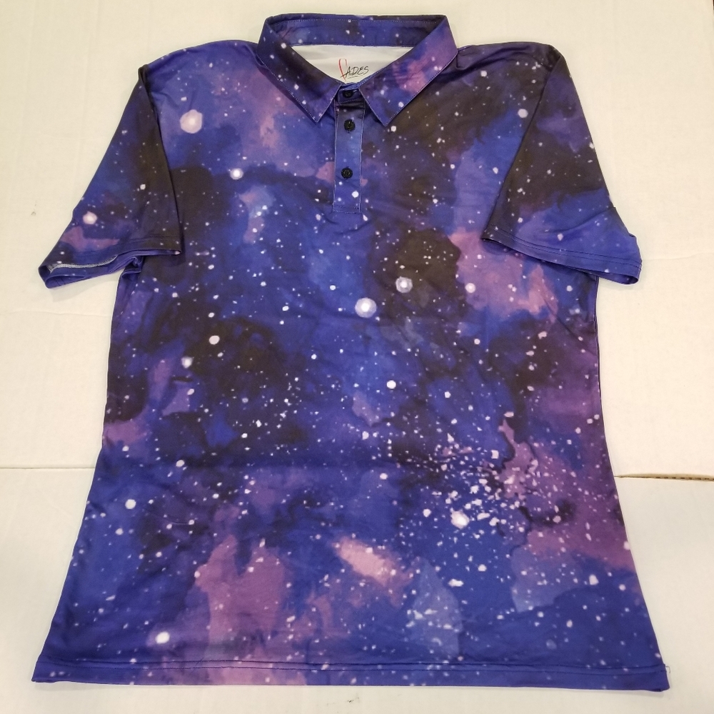 Fades Golf Polo Size Large Performance Products Stretch Shirt Purple Galaxy
